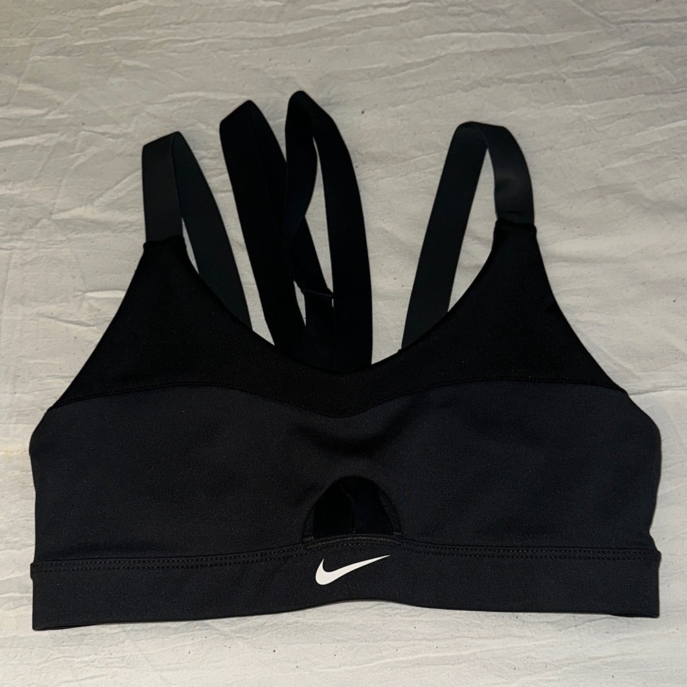 Nike Women's Black Sports Bra with White Logo